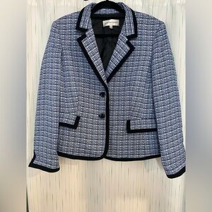 Jones New York Blue and Black Checkered Tweed Blazer